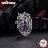 WOSTU 925 Silver Vintage Gothic Black Rose Flower Heart Beads, Retro Pearl Pendant Rainbow Charms Fit DIY Jewelry Make