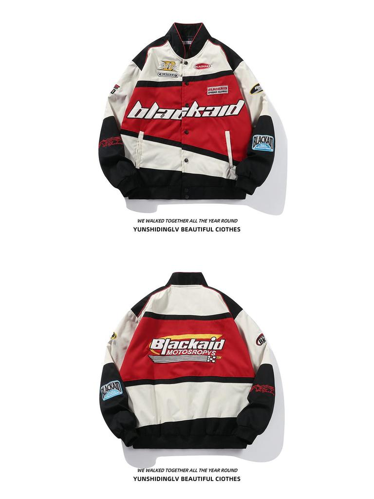 Unisex retro závodní vyšívaná bunda - Americký a evropský pouliční styl, design pro motorkáře a baseball pro podzim/zimu