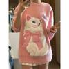 Cat Pattern Women's Sweater Cute Pink Pullover Knitted Sweaters Warm Fashionable Woman Oversized Loose Top