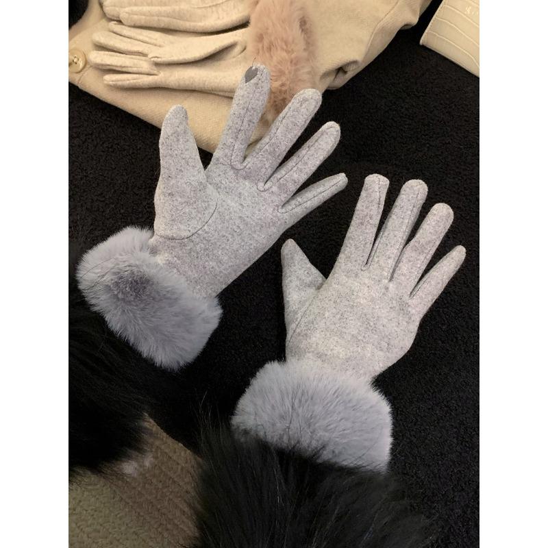 Cashmere Gloves for Women In Winter Fashion Sense  Rabbit Fur Plus Velvet  Thickened Warm and Cold Proof  Driving and Riding  Touch Screen