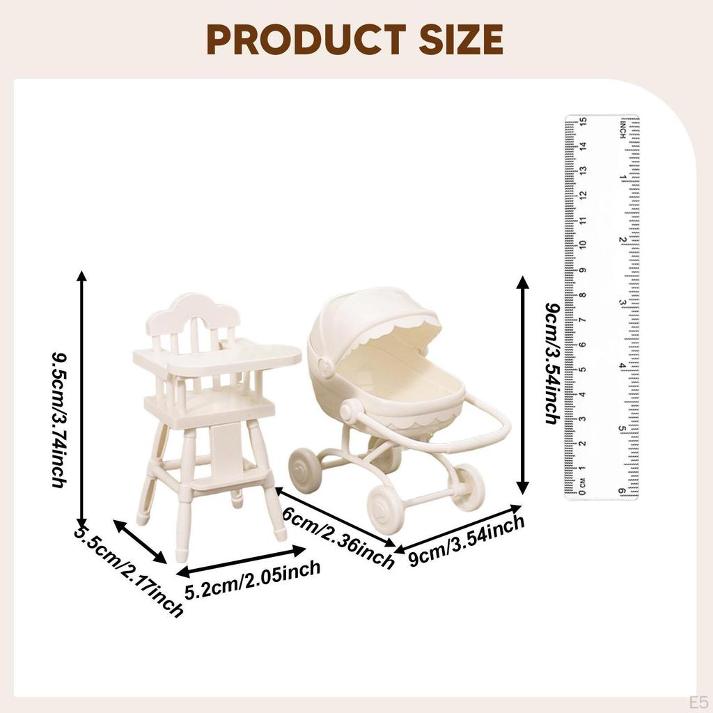 1/12 Highchair and Mini High Chair Toy Imaginative Photo Prop Dollhouse Furniture for Handcraft Life