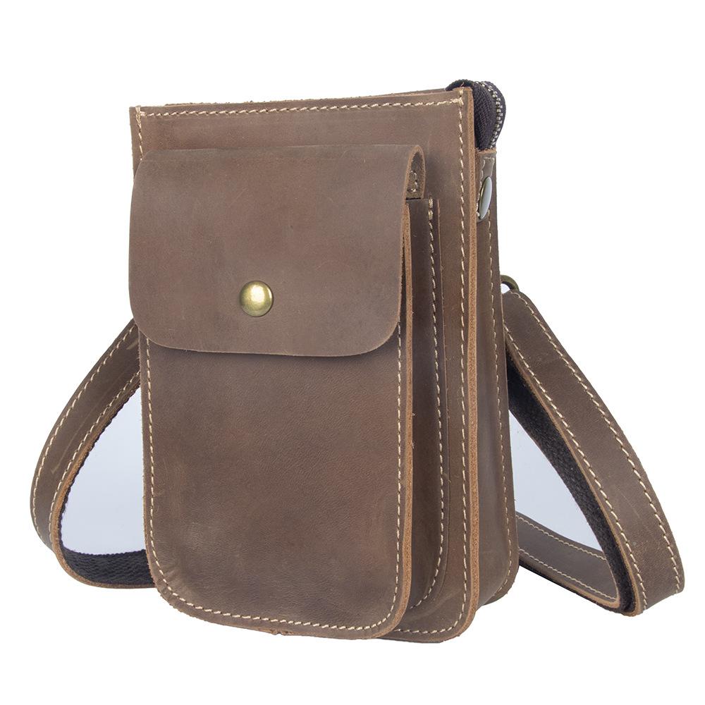 

Мужская винтажная сумка через плечо из натуральной коровьей кожи ручной работы с петлей для ремня для мобильных телефонов 12.5*19*6.5 CM