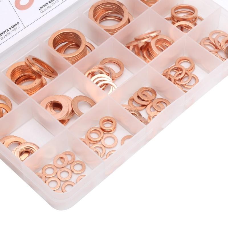 150pcs Flat Sealing Ring Red Copper Gasket O Ring Gasket Sealing Ring Washer M5/M6/M8/M10/M12/M14