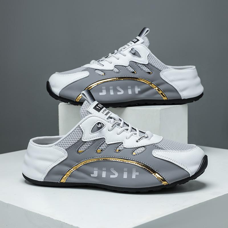 Large Size Spring and Summer New Bag Head Half Tray Men's Shoes One Pedal Mesh Breathable Casual Versatile Trendy Shoes