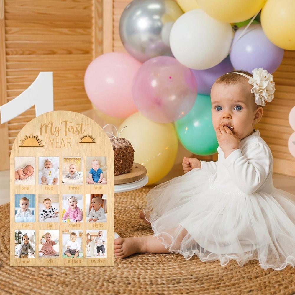 Bär/Ei/Türform Baby Meilenstein-Fotorahmen Hängbare Holztafel Fotobanner Türanhänger