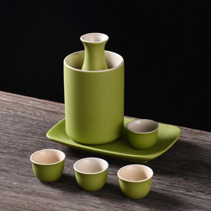 Ceramic Wine Set, Warm Wine Jug With Plate, Japanese-Style Baijiu Dispenser, Spirit Shot Glass