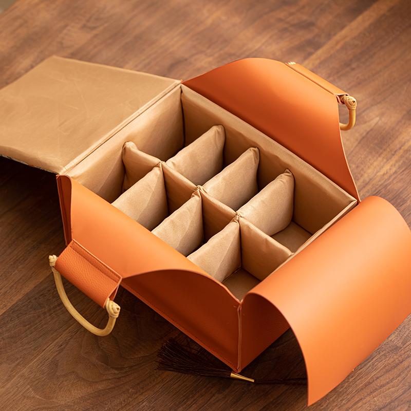 Premium Tea Set Birthday Gift Boxes Heart Shaped Leather Bamboo Handle Portable Storage Box Removable Storage Tea Set Empty Box