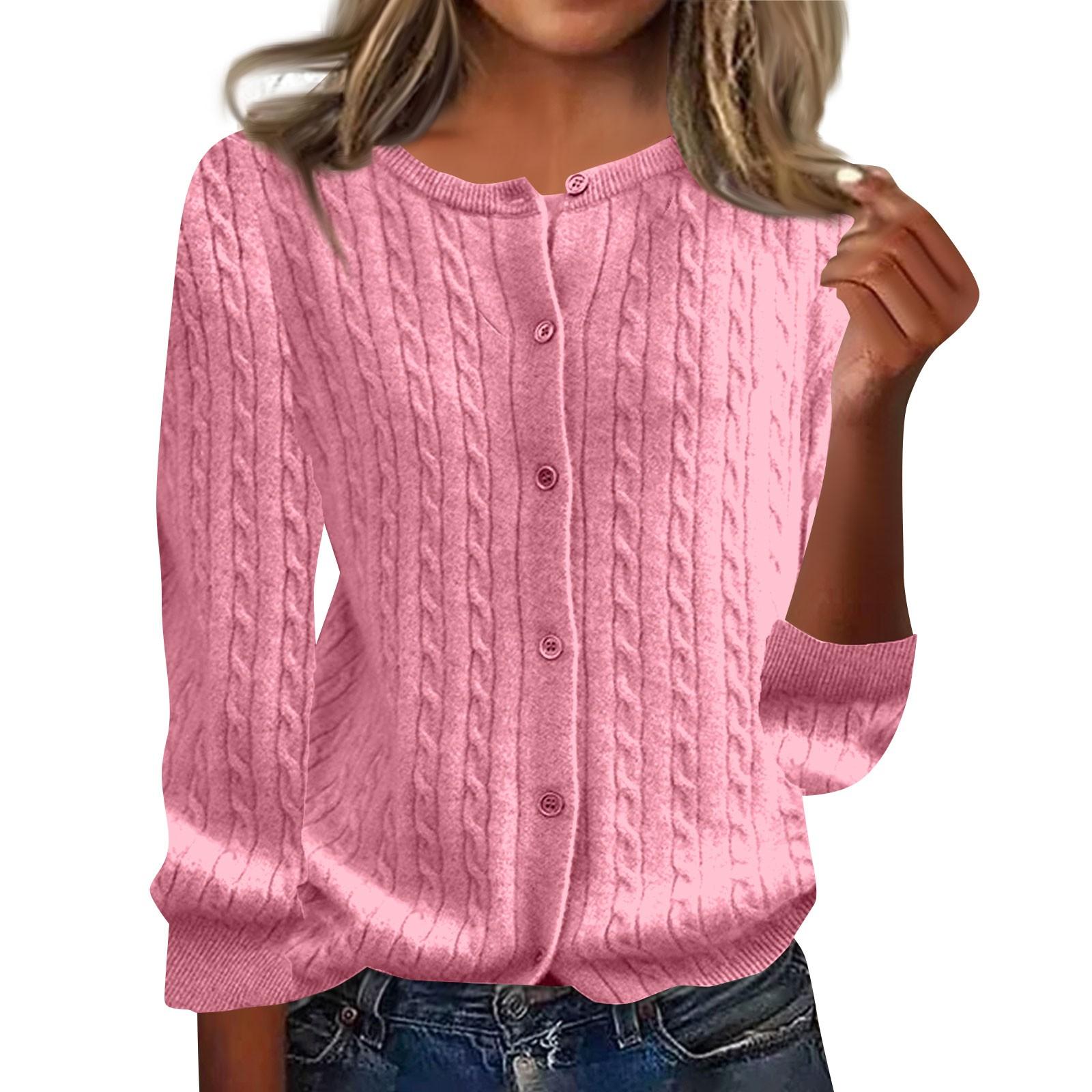 

Women s Fashion Single Breasted Cardigan Solid Color Button Knit Casual Top XL розовый