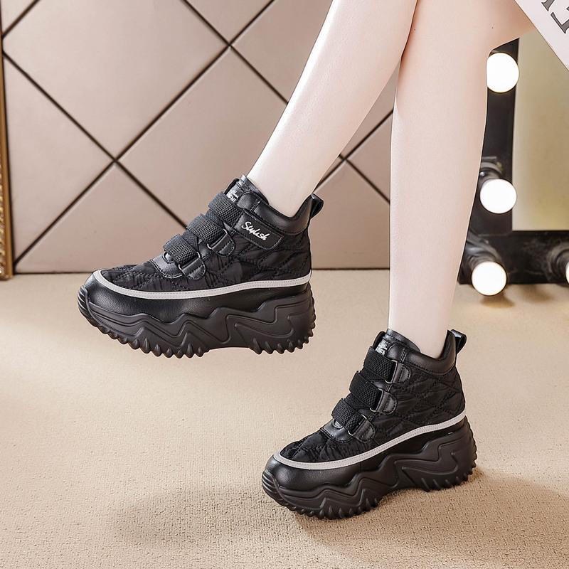 Thick-soled inner height-increasing short boots Children's autumn and winter new casual high-top shoes are thin and lightweight Velcro women's shoes