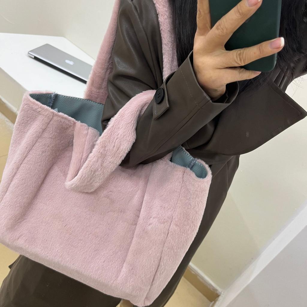 Hairy Bag Women'S Large-Capacity Portable Shoulder Tote Bag Hairy Texture Soft Waxy Handbag Bag