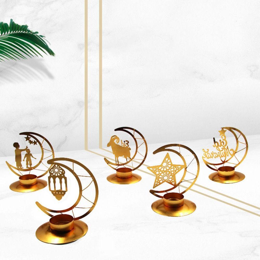 Unique Golden Aromatherapy Tray Elegant Desktop Candle Holder Metal Moon Candlestick Photography