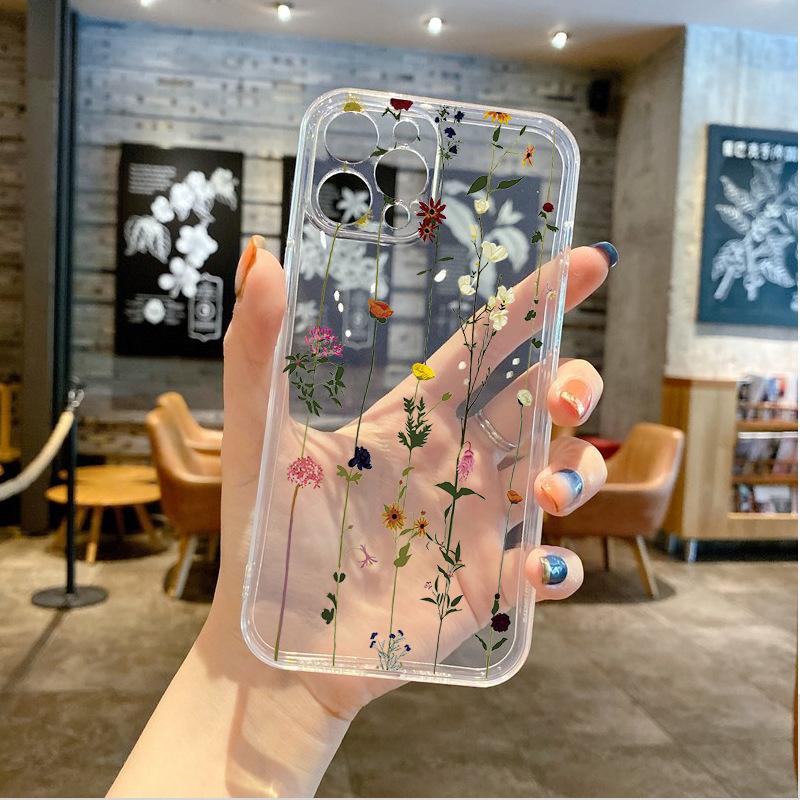 Simple flower vine iphone17 mobile phone case Apple 16promax hot-selling 15 transparent 13 soft case 12 protection
