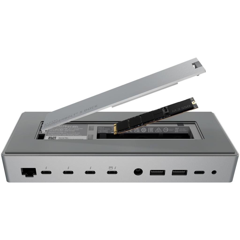 Razer Thunderbolt 5 Dock with Storage Supports Triple 4K Displays at Mercury White Model M.2 Slot, 144Hz, [RC21-02290200-R3J1]