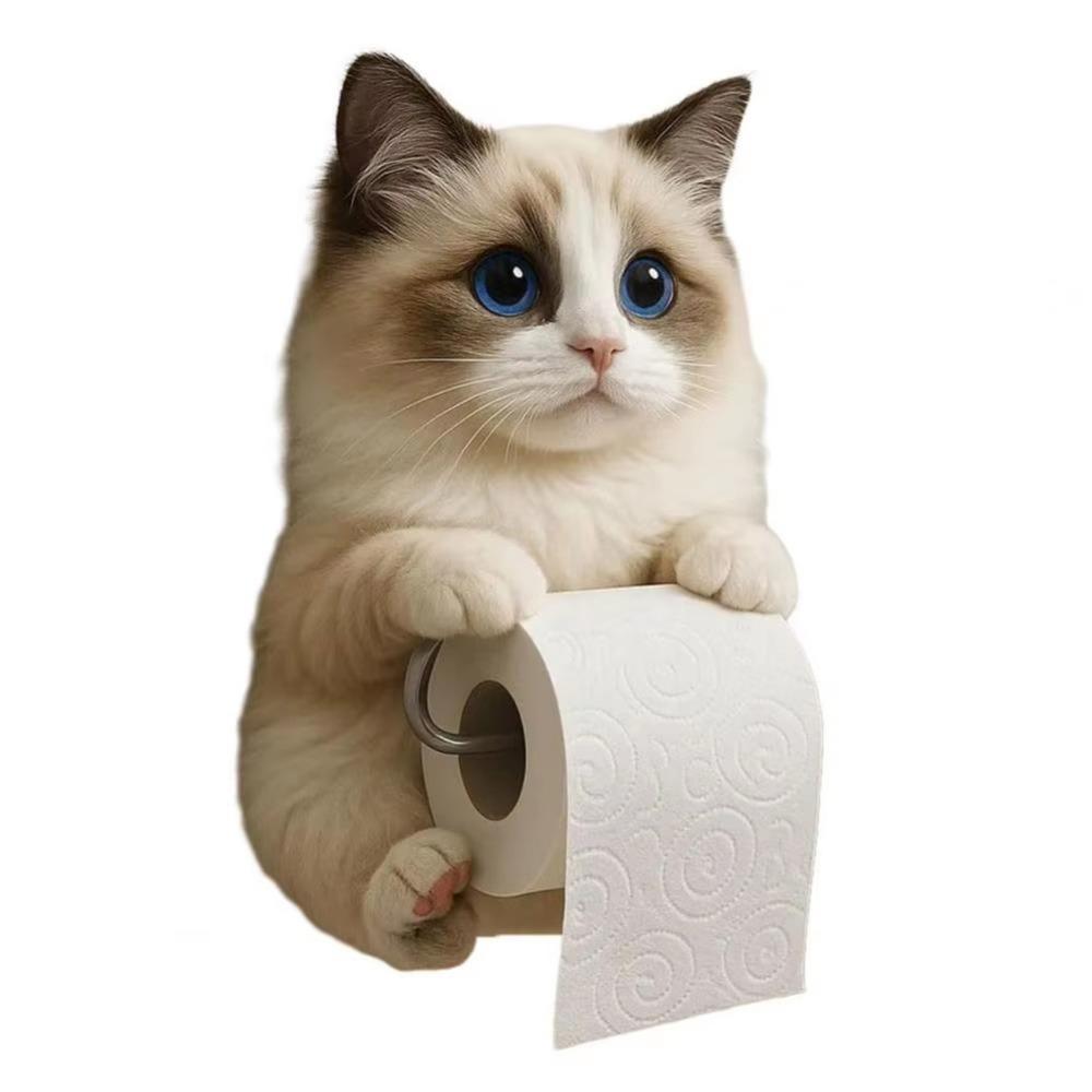 Simple Installation Cat Toilet Paper Holder 3D Cat Shape Hanging Paper Towel Stand  RV Travel