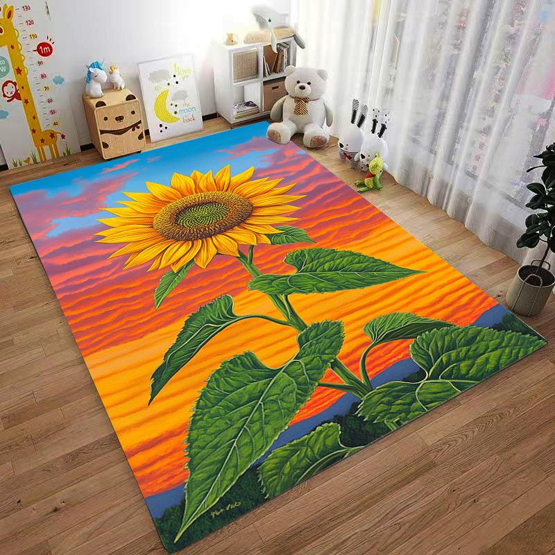Colorful Sunflower Design Carpet with Vibrant Sunset Background Suitable for Use As an Anti-slip for Living Room Bedroom Sofas