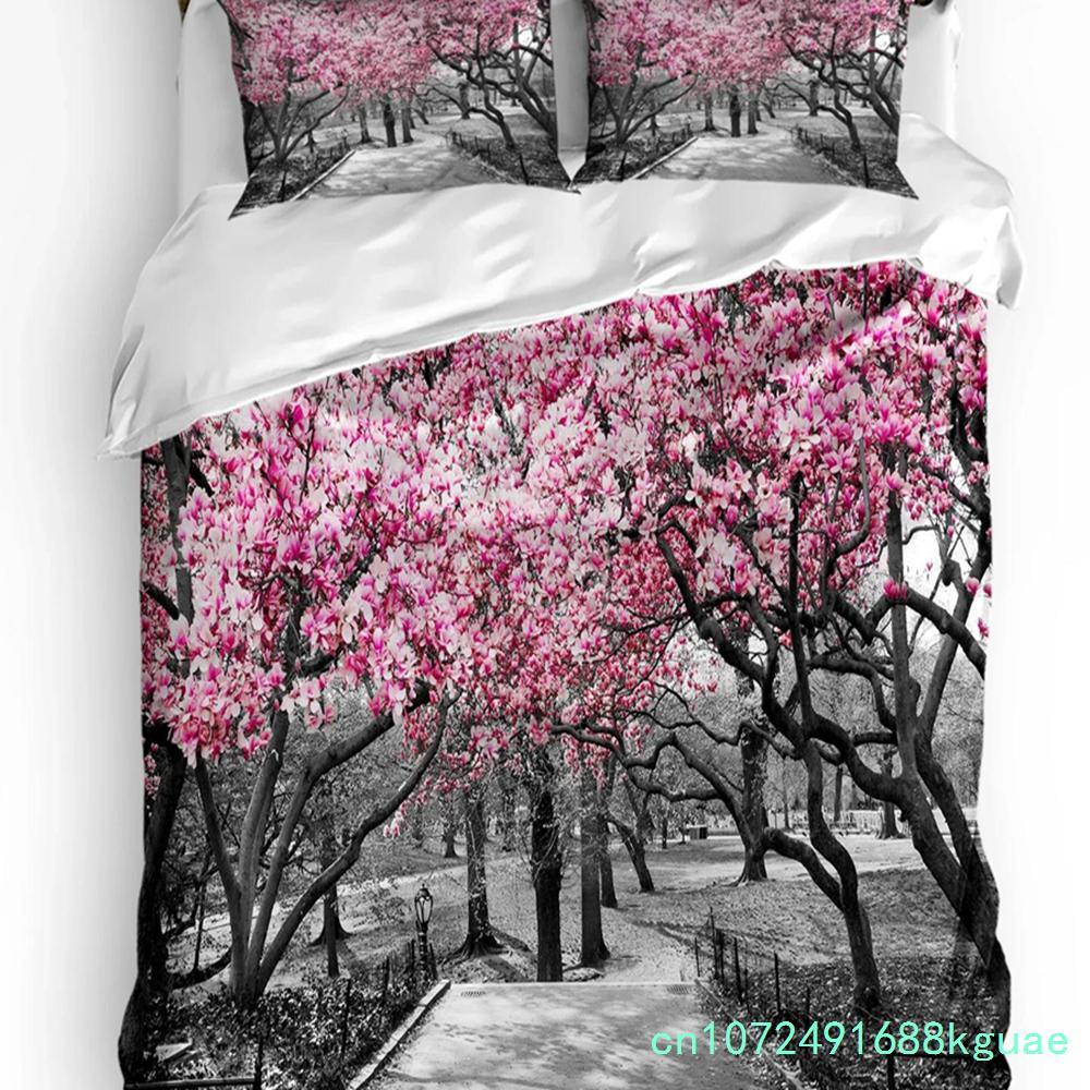 Japanese Style Cherry Blossoms Pink Bedding Set 3pcs Duvet Cover Pillowcase Kids Adult Quilt Cover Double Bed Set Home Textile