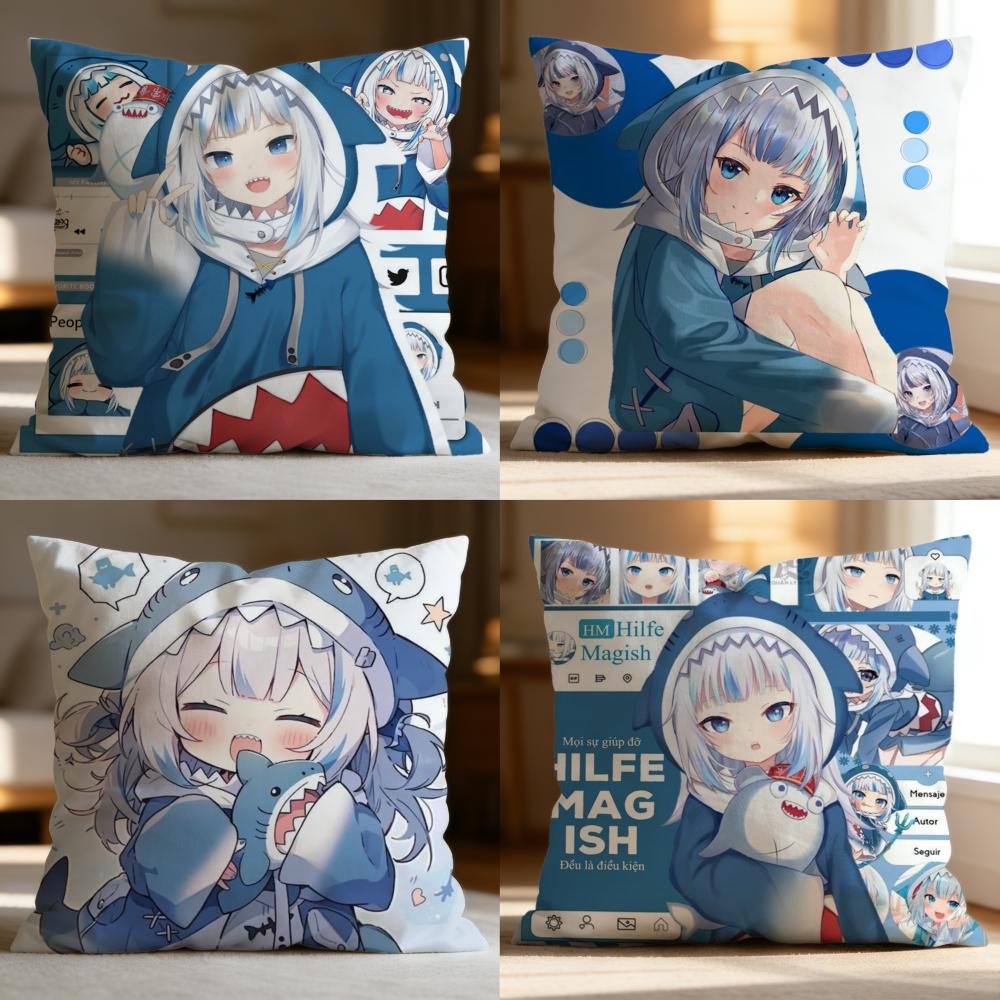 Popular G-GGawr Gura Cushion Cover Soft Washable Pillow Case Multi-Scene for Couch Bed Travel Office Use