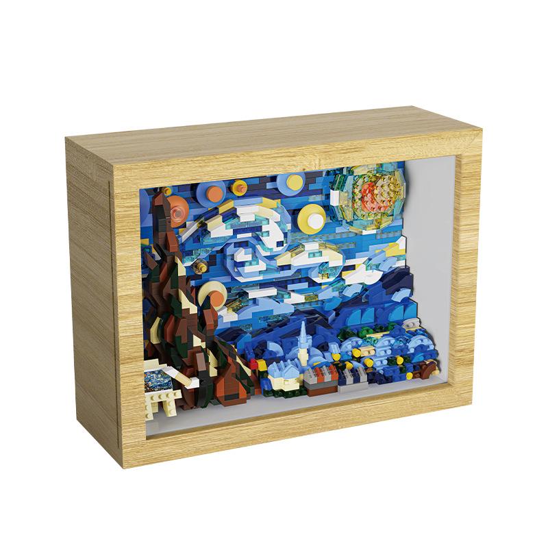 Starry Night Photo Frame Building Blocks: Compatible with Lego - Children's Educational Assembly Ornament Gift