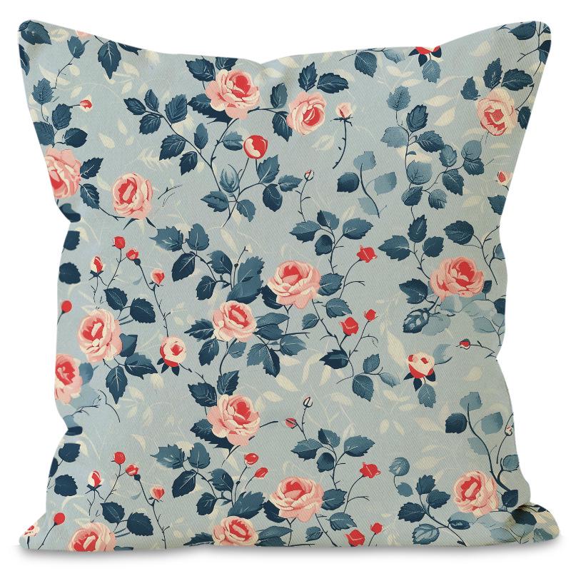 Spring Floral Linen Throw Pillow Cover for Sofa or Living Room