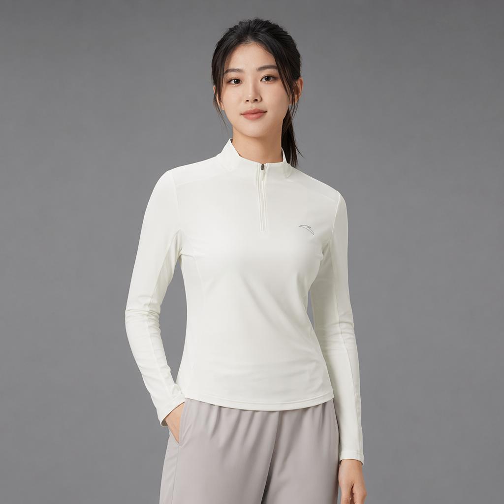 Anta Simple Comfortable Slim Fit Stand Collar Breathable Long Sleeve T-Shirt Women Tops 962545402-2
