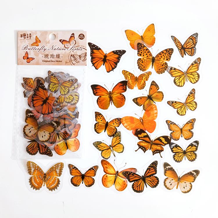 

Butterfly Nature Series PET Sticker Bag Retro Hand Account DIY Scrapbooking Collage Decorative Stickers 40 pieces 8 Albums