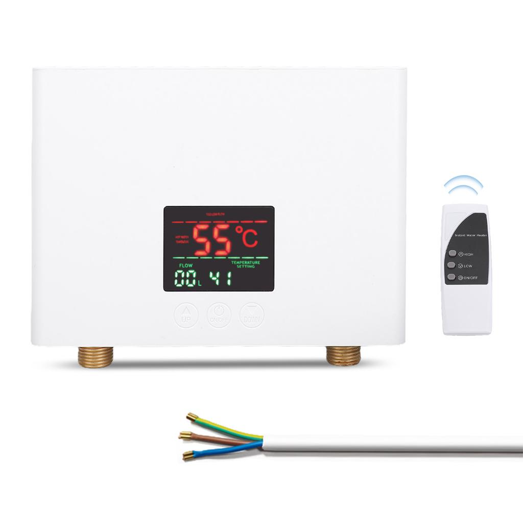 Water Heater 5500W   Lectric Tankless Water Heater Wall-Mounted with LED Display and Remote Control for Home RV Kitchen Bathroom, White