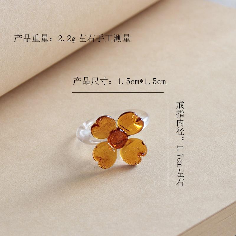 Handmade Glaze Glass Flower Ring Crystal Daisy Sunflower Jewelry Accessories for Women Exquisite Small Clover Rings Girls Gift
