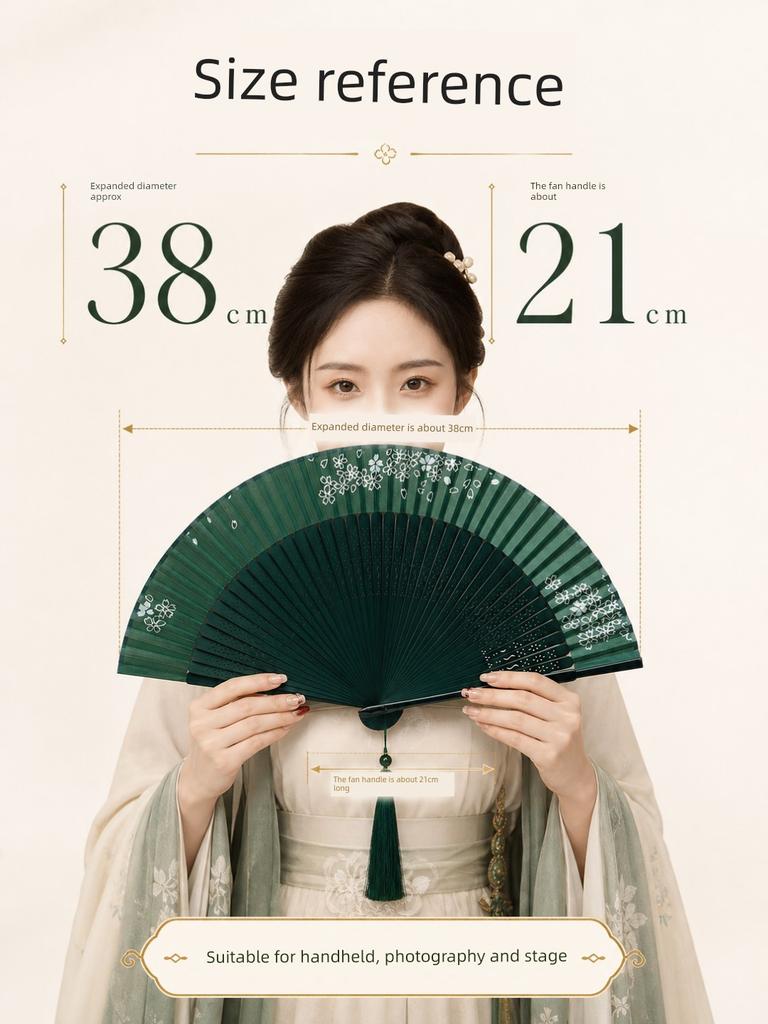 New Style Folding Fan for Summer Cooling, Portable and Compact, Traditional Chinese Style, Suitable for Dance, with Large Tassels