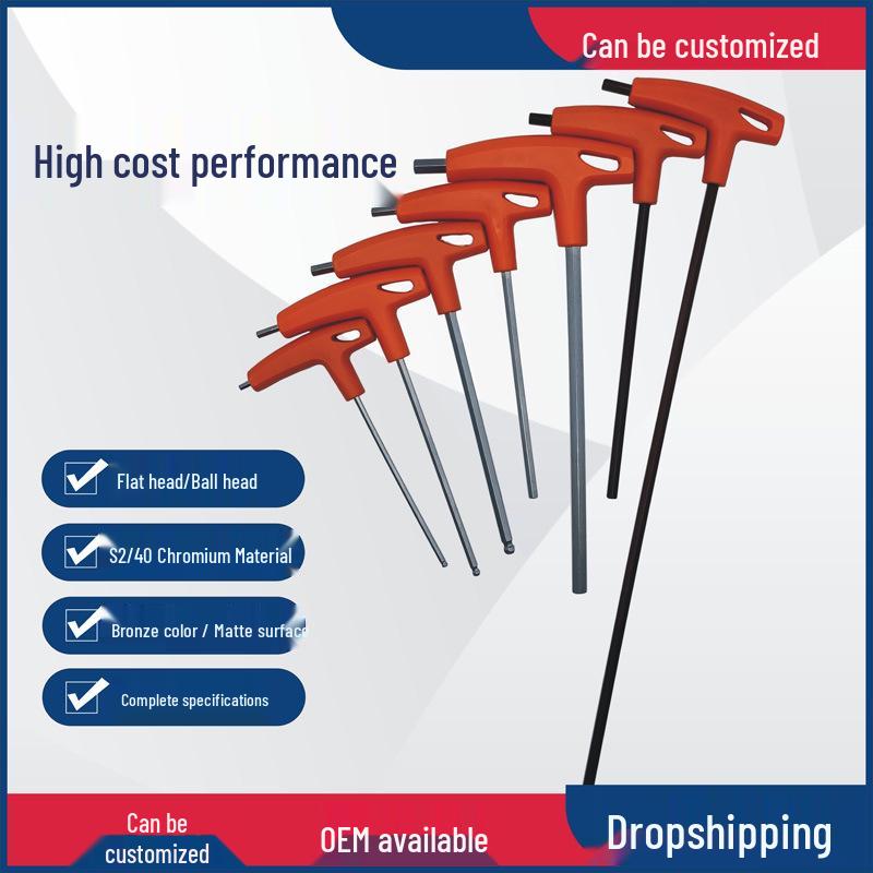 Custom T-Handle Ball Head Hex & Flat Head Allen Wrench with Plastic Grip Flat Head 2mm Orange