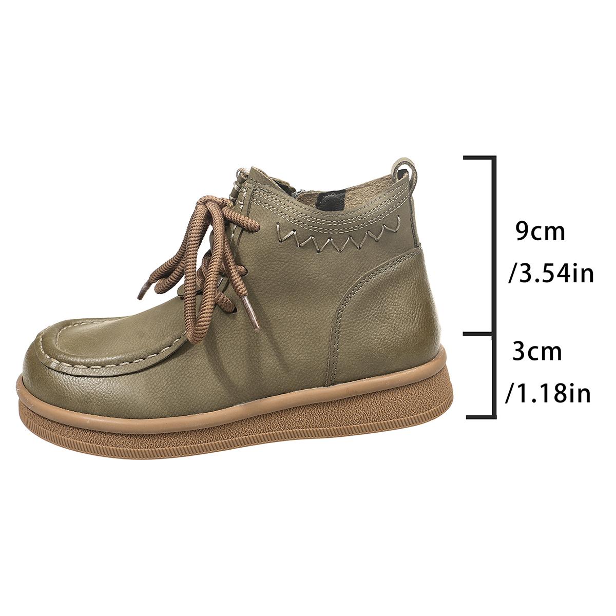 

Women Round Toe Ankle Boots Casual Flat Lace Up Leather Shoes Woman Comfortable Non Slip Autumn Winter Short Boots Zip Sneakers 42 зелений