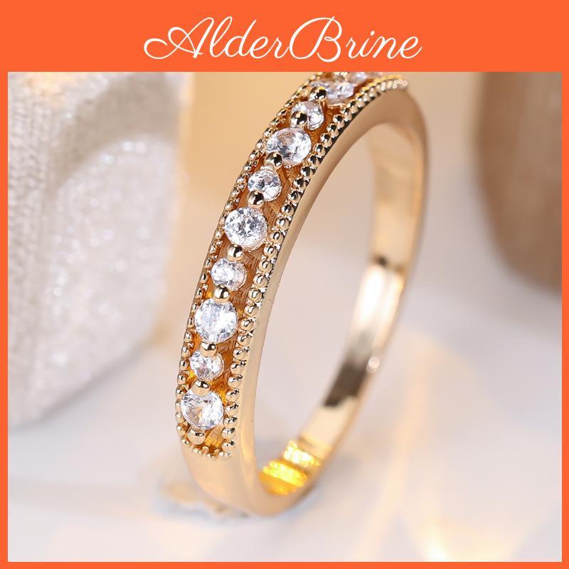 Zircon Ring For Row Single Women Gold Color Fashion Zircon Thin Ring Party Birthday Gift