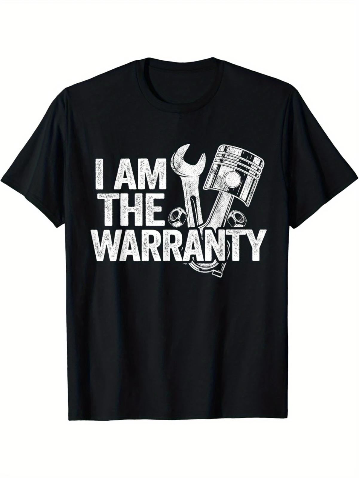1pc Mechanic Humor Cotton T-Shirt, Geometric-Patterned I Am The Warranty Print S