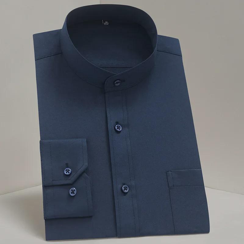 Men's High-End White Non-Iron Stand Collar Long Sleeve Dress Shirt