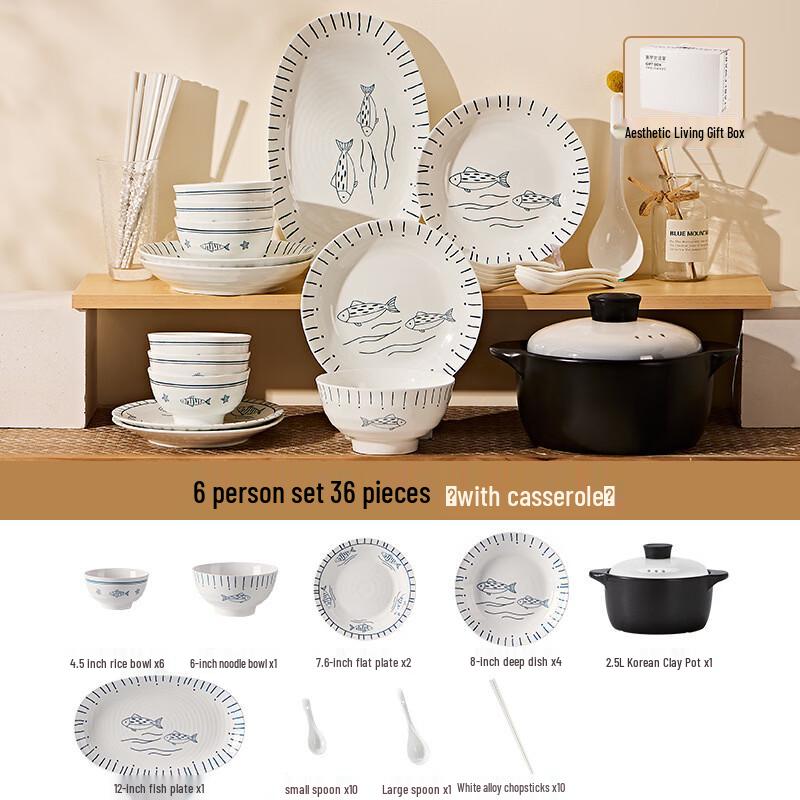 Yipan Japanese Underglaze Bone China 36-Piece Dinnerware Set