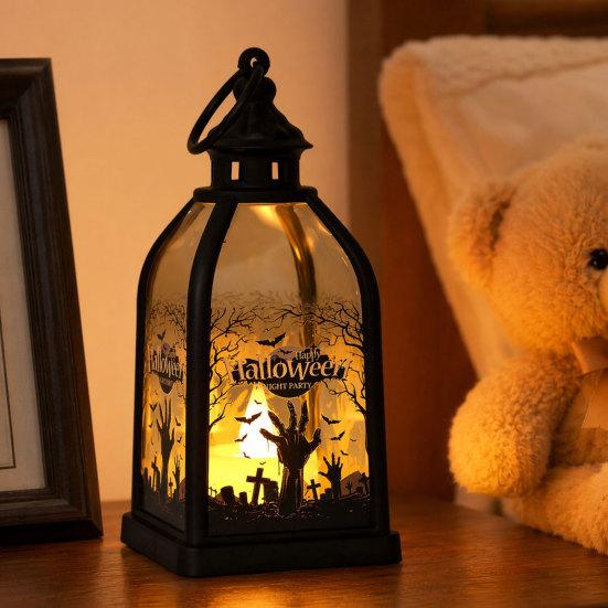 jijijing Halloween Candle Lantern, Decorative Spooky Witch Skeleton Pumpkin Tabletop Light for Haunted House, Front Porch, Gothic Home Party Decor