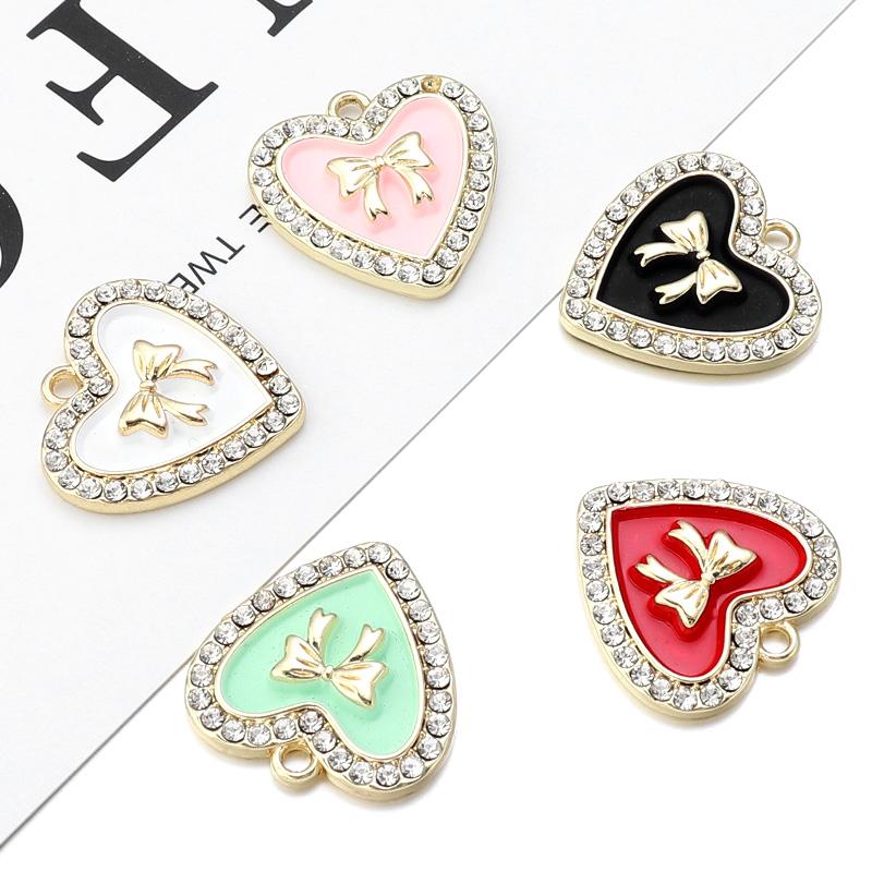 5pcs 21mm Alloy Heart Charms Cute Bow Dripping Oil Enamel Pendants For Jewelry Making DIY Necklace Bracelet Earrings Accessories