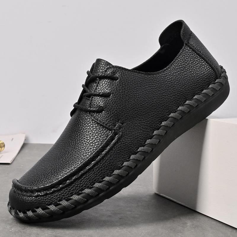 

Модные кожаные кроссовки на шнуровке для ходьбы на открытом воздухе, модные мужские мягкие кроссовки для отдыха и вождения, новинка 2024 года, высококачественная мужская повседневная обувь 46 чёрный