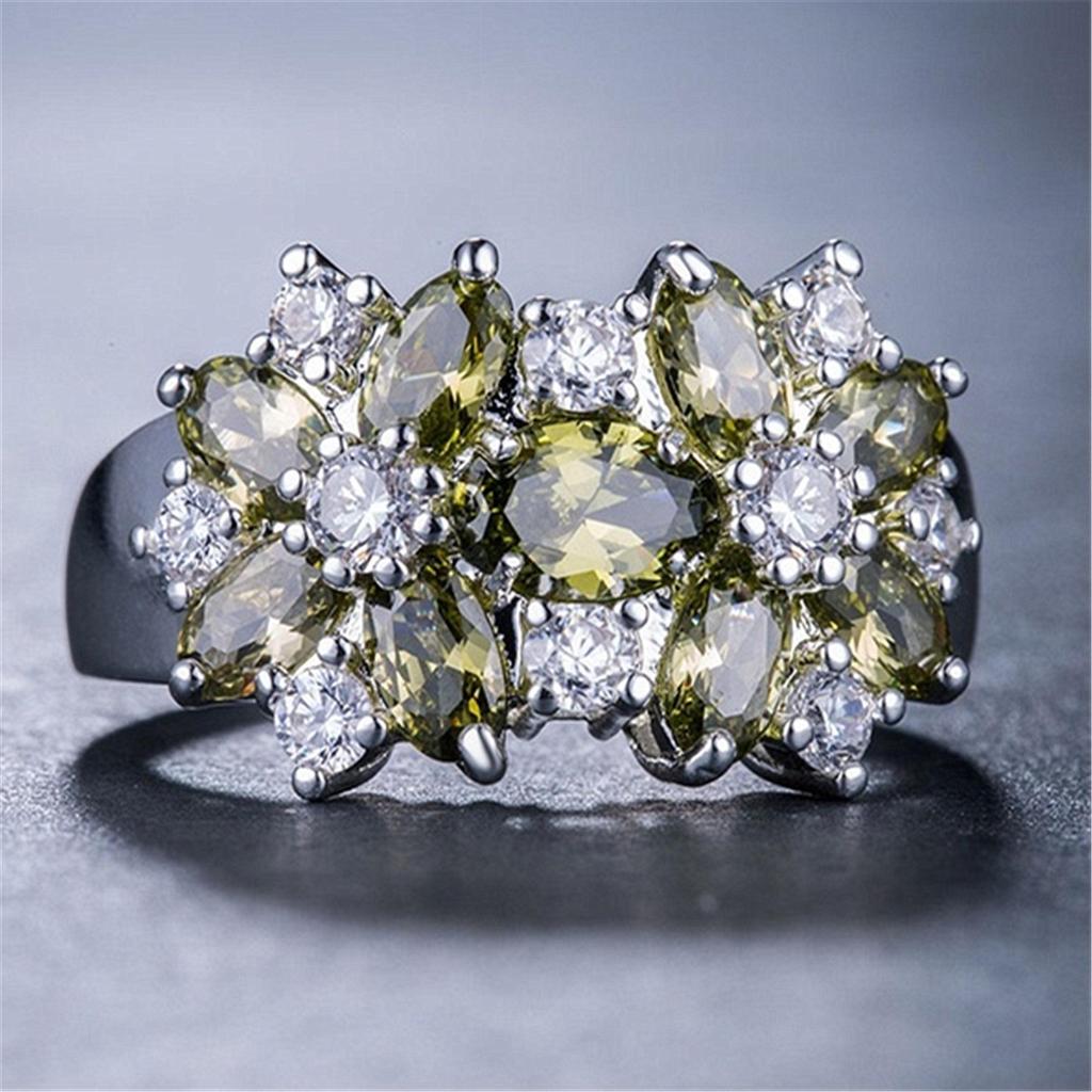 Anillo de Flor Floreciente de Circonita de Colores – Banda Creativa Europea y Americana Pavimentada con Diamantes