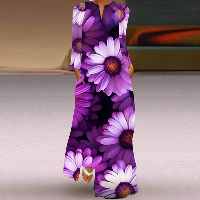 Long Sleeve Dress Classical Beauty Pattern Print Dress Stage Show Performance Wear Travel Photography Clothes