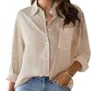 Womens Button Down Shirts Striped Classic Long Sleeve Collared Office Work Blouses Tops with Pocket