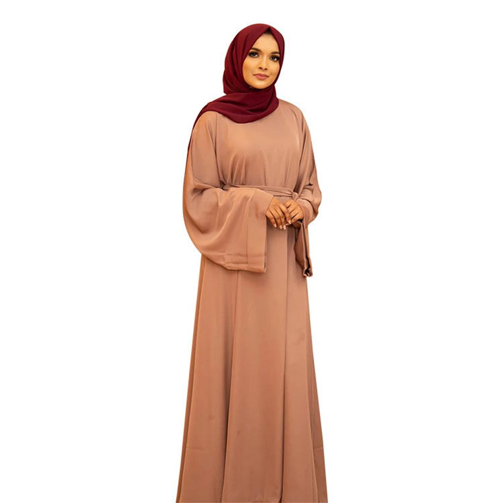 Modisches Muslimisches Kleid mit Langen Ärmeln Einfarbig Elegante Modest Wear Kleidung für Damen Schnürung Türkei Kaftan Eid Roben