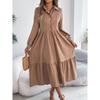 Vestido Camisa Largo Casual Holgado de Manga Larga con Cuello y Volantes para Otoño e Invierno