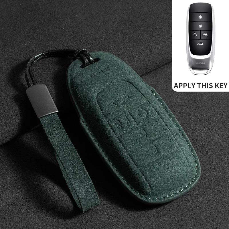 Suede Leather Car Remote Key Case Cover Shell Holder For Aion Gac New Energy Trumpchi Aion S V Y LX Keychain Styling Accessories