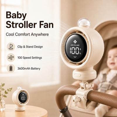 2026 New Portable Stroller Fan with Oscillation 100 Speeds Quiet Mini Clip On Fan 10H Battery USB C for Car Seat Crib Travel