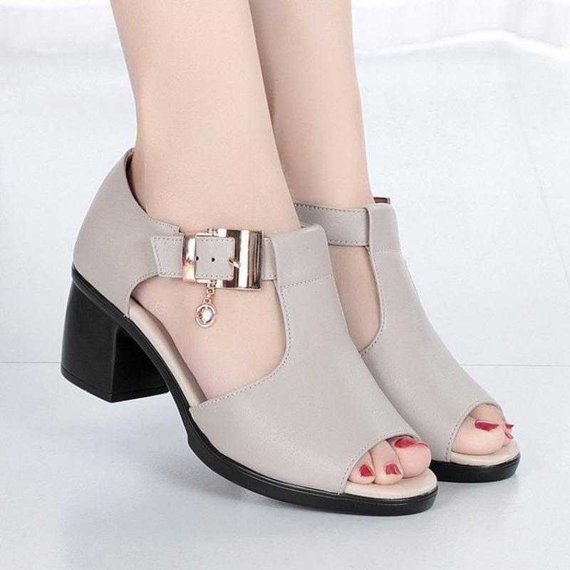 Fashion Fish Mouth Sandals Womens 2025 Summer New Roman Womens Thick Heel Medium Heel Women's Shoes Fashion Versatile Women High Heels