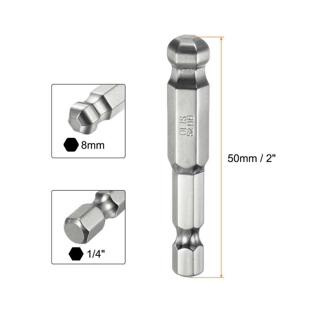 1/2/3pcs Ball End Hex Screwdriver Bit 1.5/2/2.5/3/4/5/6/8/10mm Size 1/4" Hex Shank 50mm (2") Long Magnetic Ball Head Bits