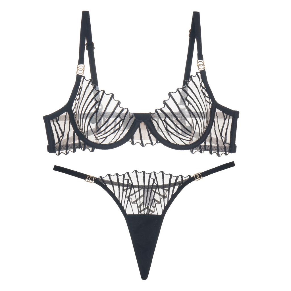 Sexy lingerie French ultra-thin mesh embroidered bra underwear large chest small large size underwear