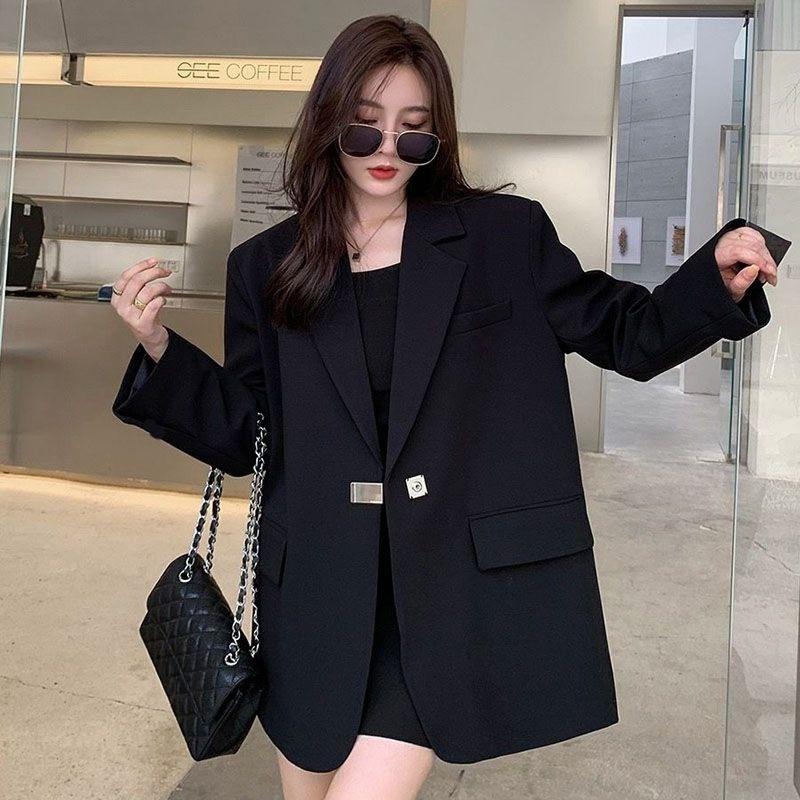 Womens Spring Autumn Casual Suit Coat Black Loose Blazer Jacket for Women Korean Fashion Streetwear Long Sleeve Blazers
