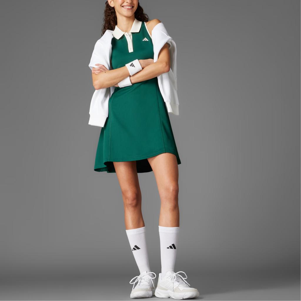 Adidas Tennis Heritage Fashionable Versatile Slim Fit Sleeveless Dress Set Women Dresses Academy-Green JD6115