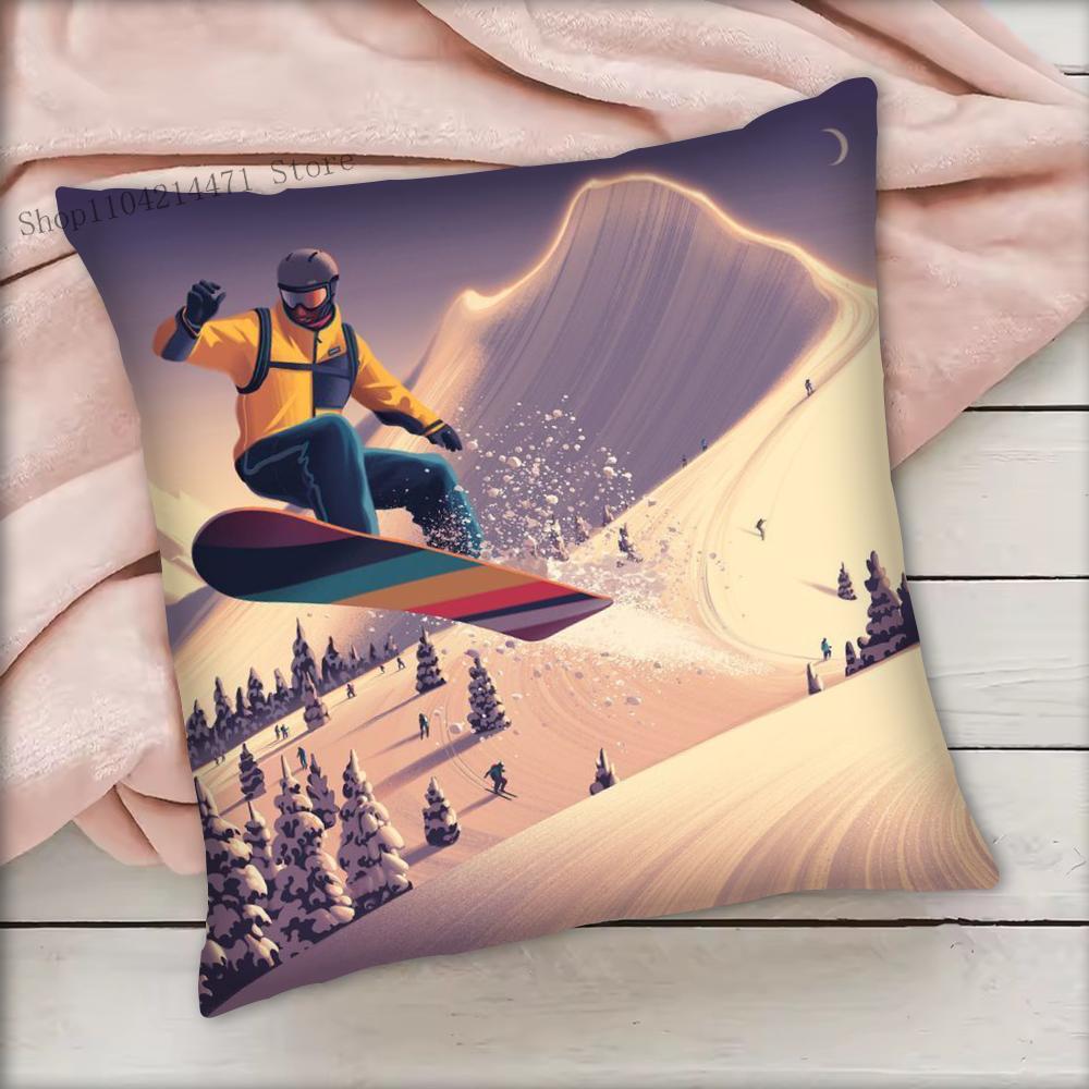 1Pc Ski Resort Prop Pattern Pillow Case Square Bedroom Sofa Leisure Comfort Cushion Car Living Room Home Decoration